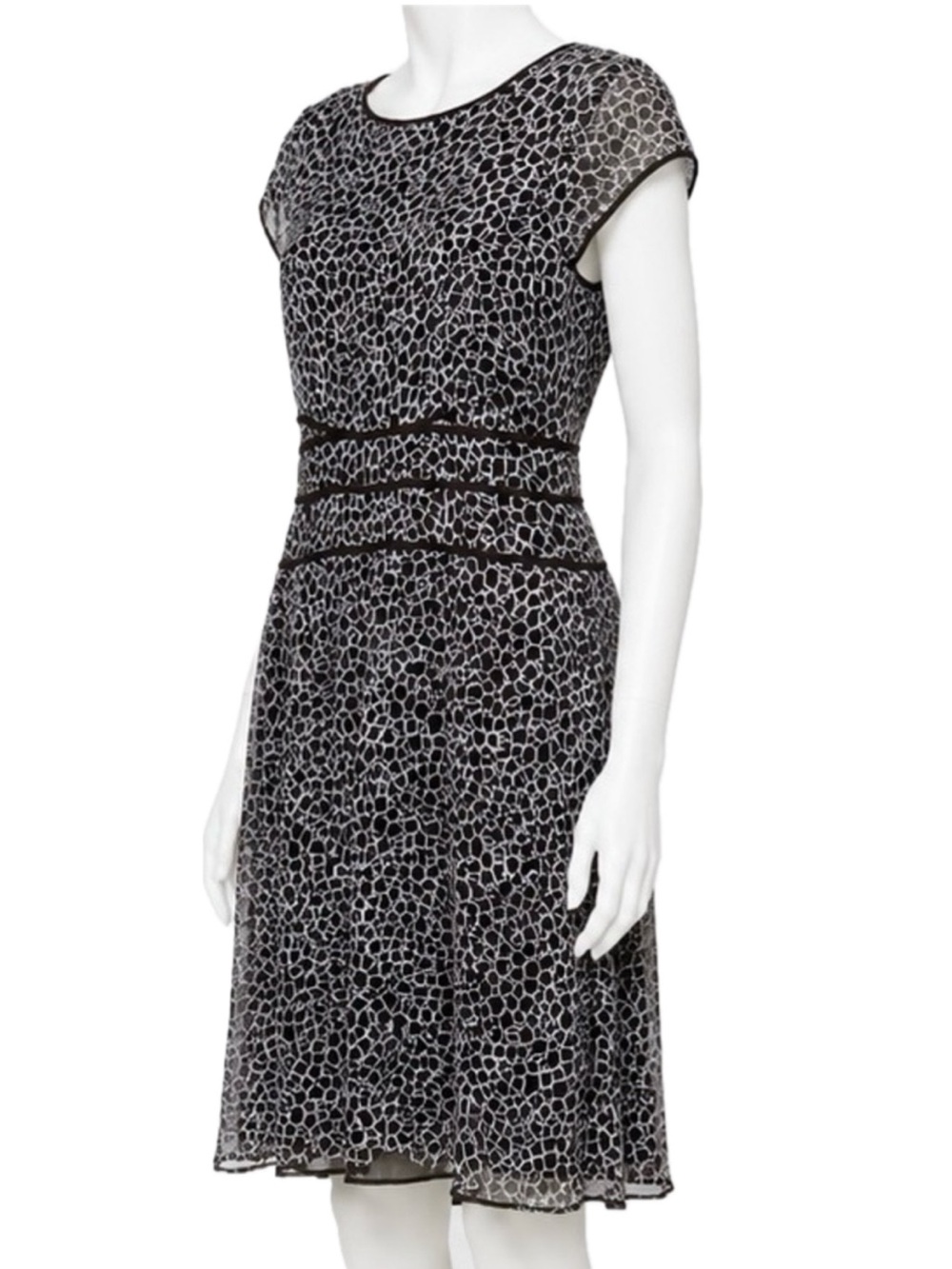 KENNETH COLE NEW YORK 100% Brown Blue Silk Printed Dress | Cap Sleeves | Sz 10